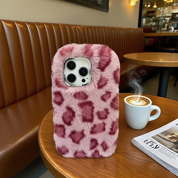The Plush Fuchsia Leopard Phone Case Is Suitable for Iphone 16 Pro Max/16 Pro/16/15 Pro Max/15 Pro/15/14 Pro Max/14 Pro/14/13 Pro Max/13 Pro/13, Providing Warmth for The Autumn And Winter Seasons., Phone Case, Case