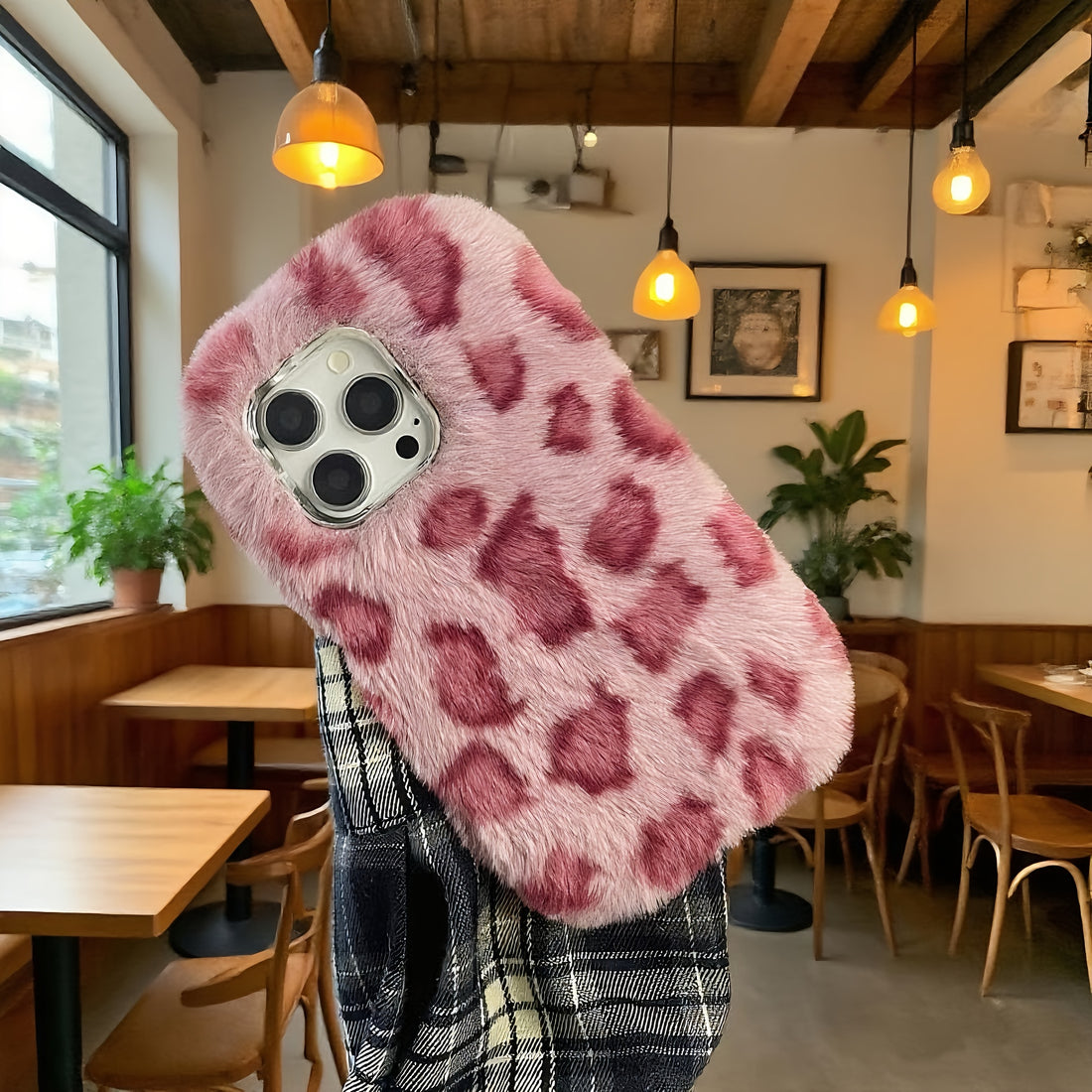 The Plush Fuchsia Leopard Phone Case Is Suitable for Iphone 16 Pro Max/16 Pro/16/15 Pro Max/15 Pro/15/14 Pro Max/14 Pro/14/13 Pro Max/13 Pro/13, Providing Warmth for The Autumn And Winter Seasons., Phone Case, Case