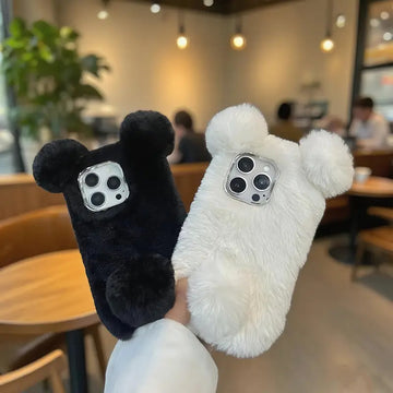 Plush (Black And Panda Ball) Mobile Phone Suitable for 17/17 Air/17 Pro/17 Pro Max/16 Pro Max/16 Pro/16/15 Pro Max/15 Pro/15/14 Pro Max/14 Pro/14/13 Pro Max/13 Pro/13/12/11 Autumn And Winter Mobile Phone Mobile Phone Protecti