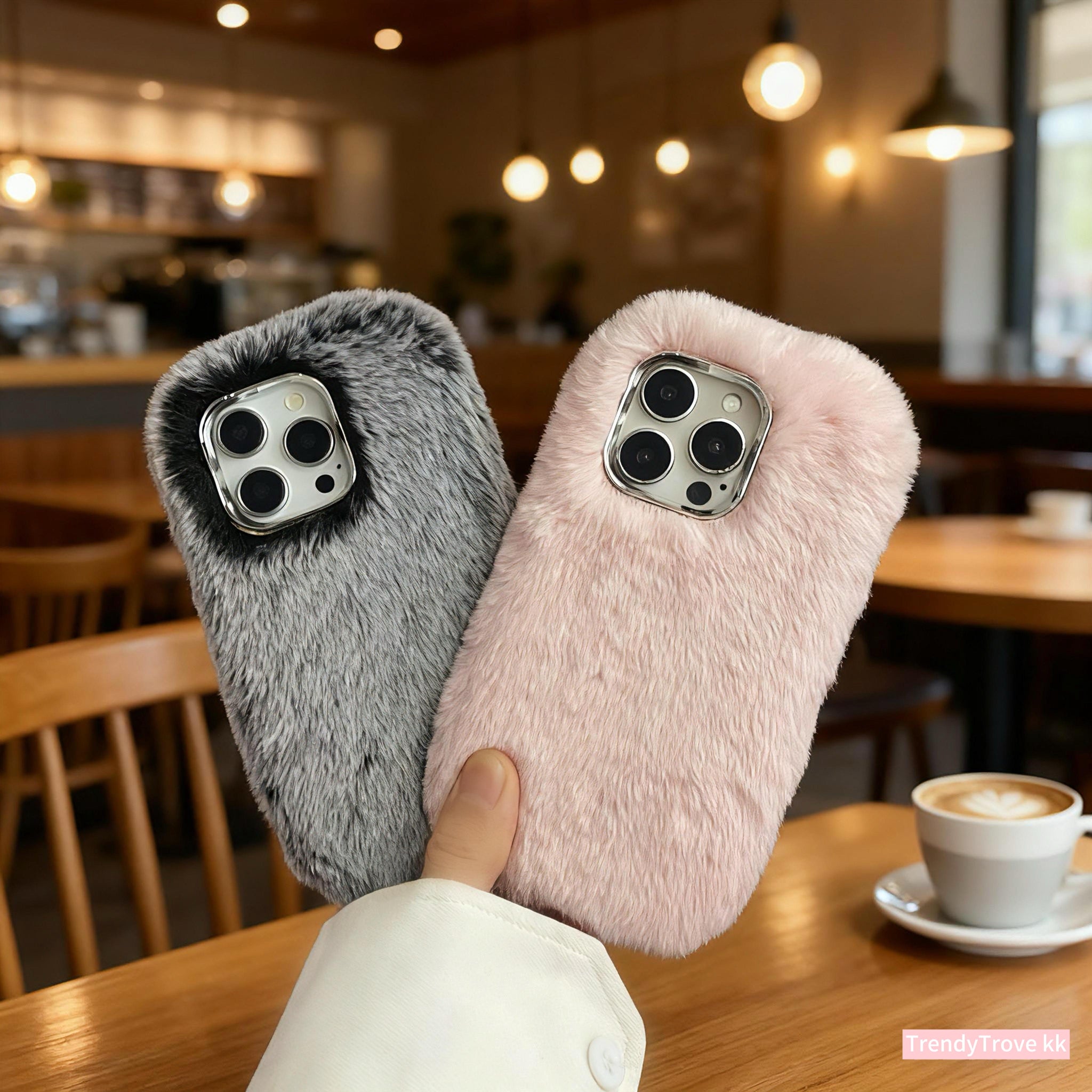 Plush Pink-Gray Single Shell Phone Case Suitable for Apple 17/17 Air/17 Pro/17 Pro Max/16 Pro Max/16 Pro/16/15 Pro Max/15 Pro/15/14 Pro Max/14 Pro/14/13 Pro Max/13 Pro/13 Autumn-Winter Phone Protector