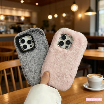 Plush Pink-Gray Single Shell Phone Case Suitable for Apple 17/17 Air/17 Pro/17 Pro Max/16 Pro Max/16 Pro/16/15 Pro Max/15 Pro/15/14 Pro Max/14 Pro/14/13 Pro Max/13 Pro/13 Autumn-Winter Phone Protector