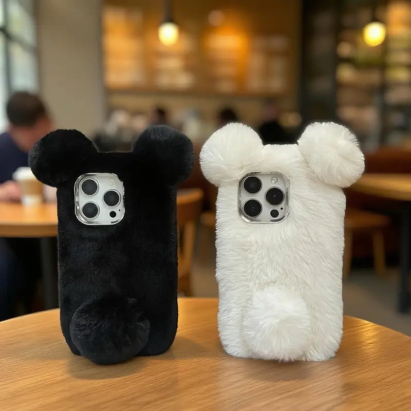 Plush (Black And Panda Ball) Mobile Phone Suitable for 17/17 Air/17 Pro/17 Pro Max/16 Pro Max/16 Pro/16/15 Pro Max/15 Pro/15/14 Pro Max/14 Pro/14/13 Pro Max/13 Pro/13/12/11 Autumn And Winter Mobile Phone Mobile Phone Protecti