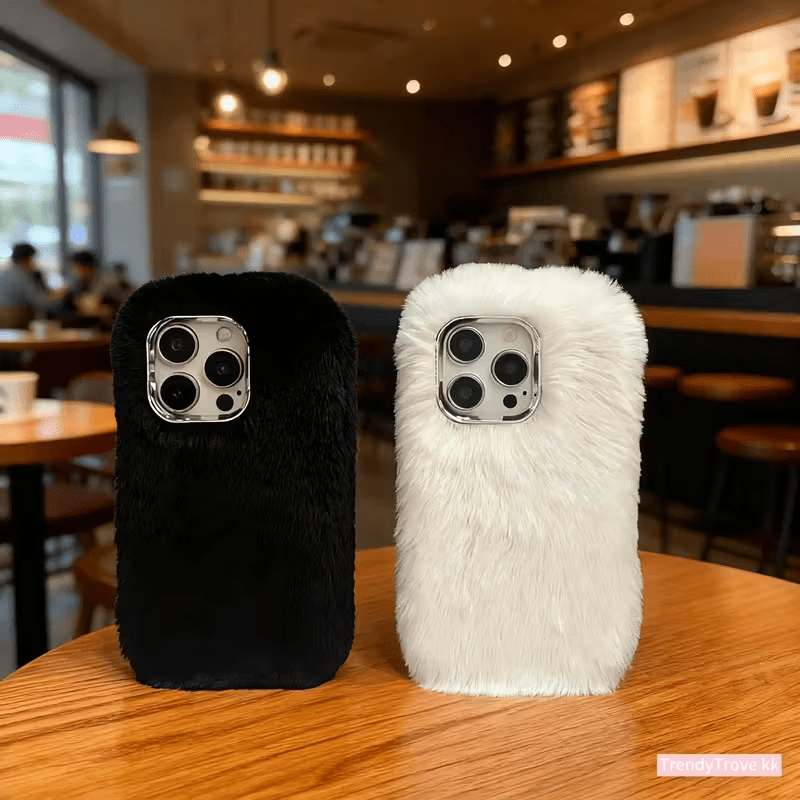 Plush Black And White Phone Case Suitable for Apple 17/17 Air/17 Pro/17 Pro Max/16 Pro Max/16 Pro/16/15 Pro Max/15 Pro/15/14 Pro Max/14 Pro/14/13 Pro Max/13 Pro/13 Autumn And Winter Phone Case