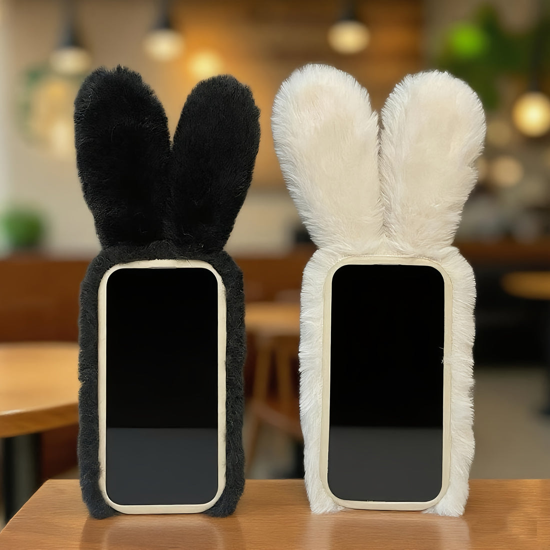 Black Plush Rabbit Phone Case Compatible with iPhone 17/17 Air/17 Pro/17 Pro Max/16 Pro Max/16 Pro/16/15 Pro Max/15 Pro/15/14 Pro Max/14 Pro/14/13 Pro Max/13 Pro/13 - Autumn Winter Protective Cover for Women